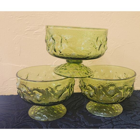 Anchor Hocking Lido Milano 3 Dessert Glasses; Avocado; Pedestal 2 3/4"Tall 6oz. - Picture 2 of 6